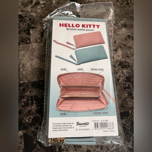 2 Sets Hello Kitty Graphic Logo Women's Wristlet Purse Wallet Blue & Blush Pink - Picture 8 of 8